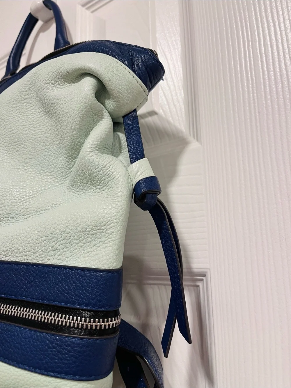 Oryany Mint and Navy Leather Backpack